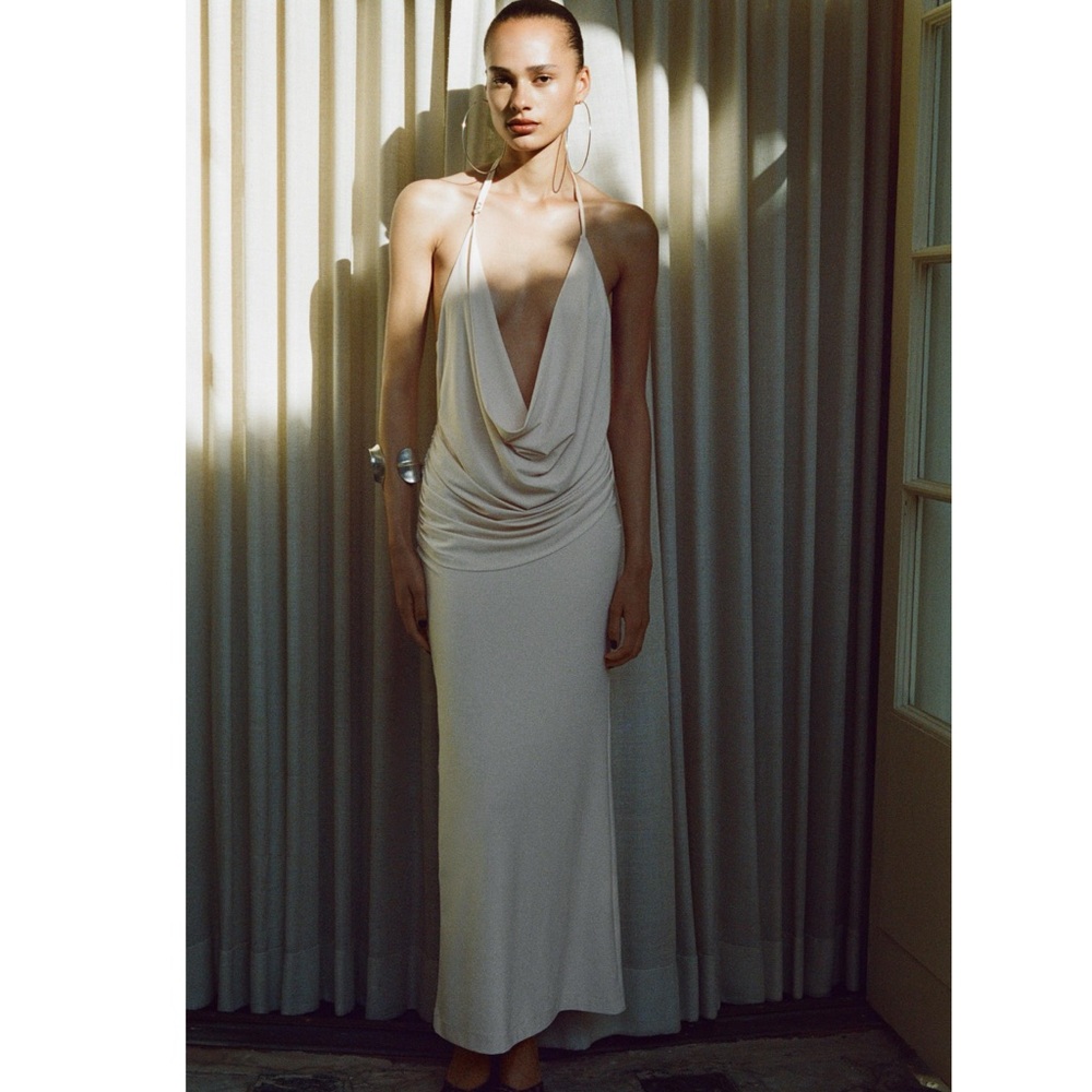 Zara LONG DRAPED HALTER DRESS